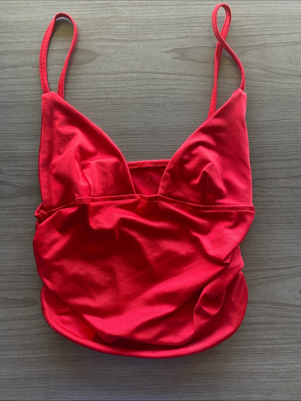 Women’s Red V-Neck Ruched Tank with Adjustable Straps